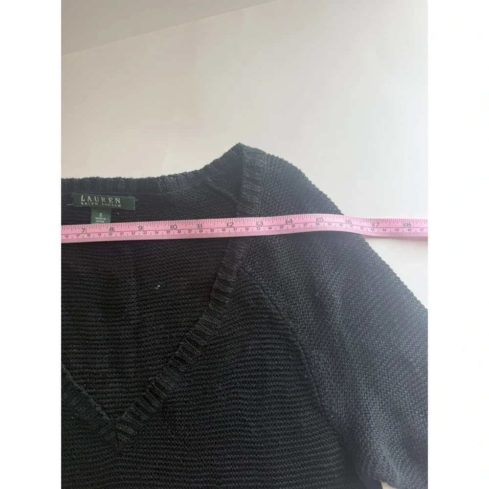 Ralph Lauren 100% Linen Light Sweater Black V-Neck Oversized  Small Prep Beach